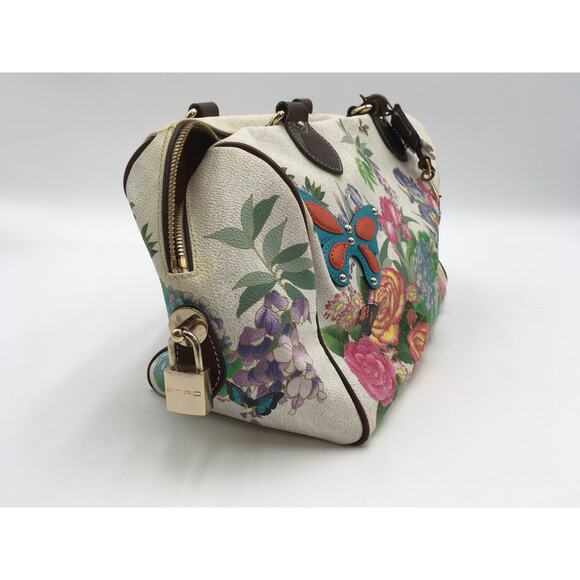 Etro Leather Garden Floral and Butterfly Emblem Top Handle Purse - Picture 5 of 9